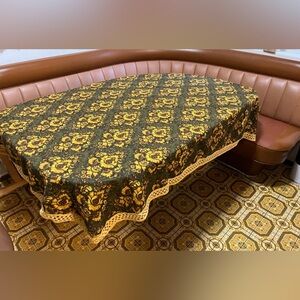 Vintage Crocheted Floral Tablecloth 70s